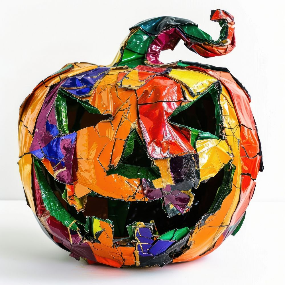 Halloween pumpkin made from polyethylene vegetable art white background.