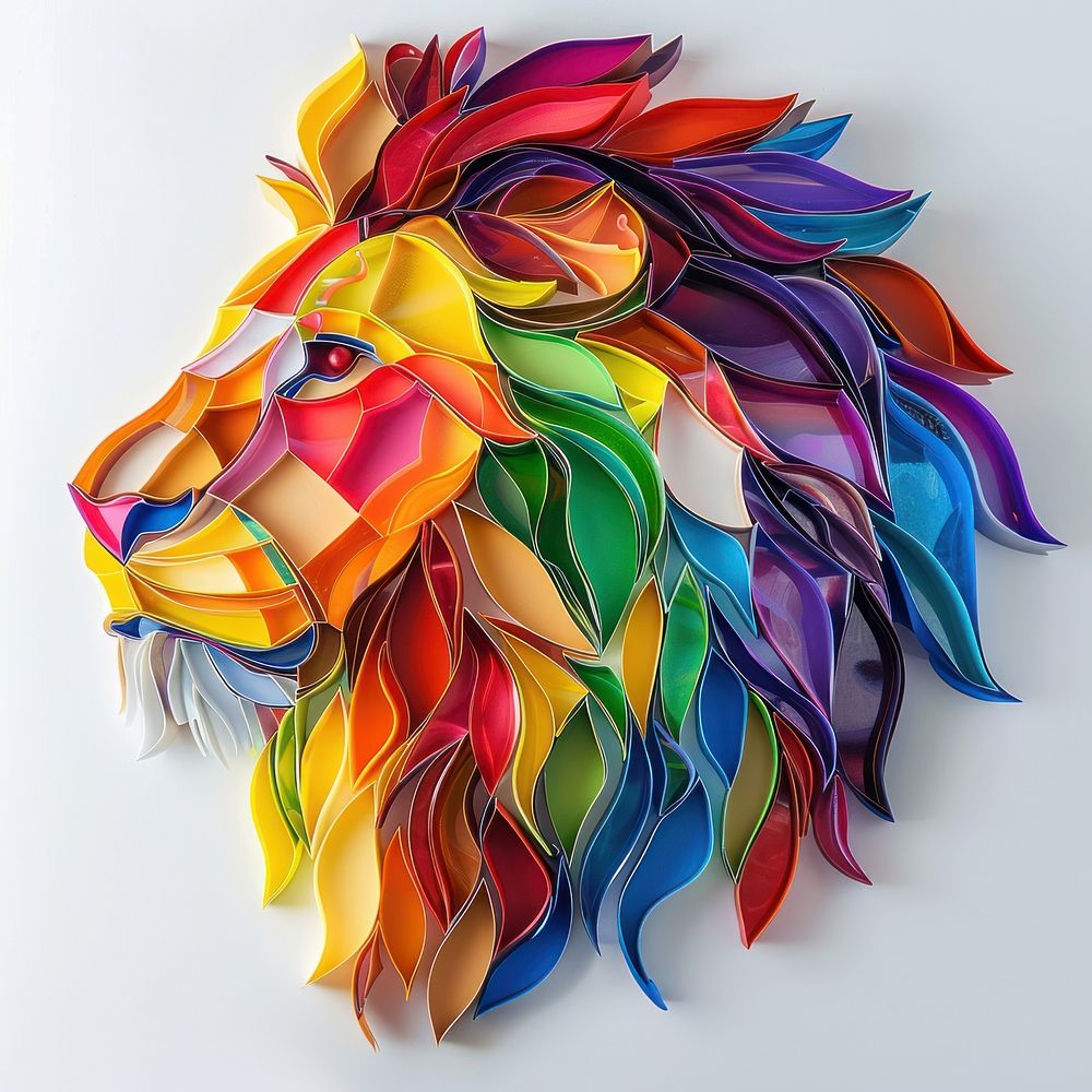 Lion made from polyethylene origami art representation.