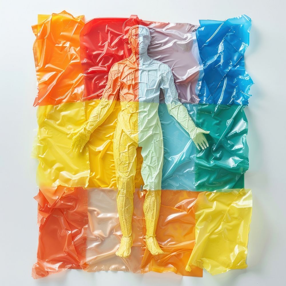 Man made from polyethylene plastic white background creativity.