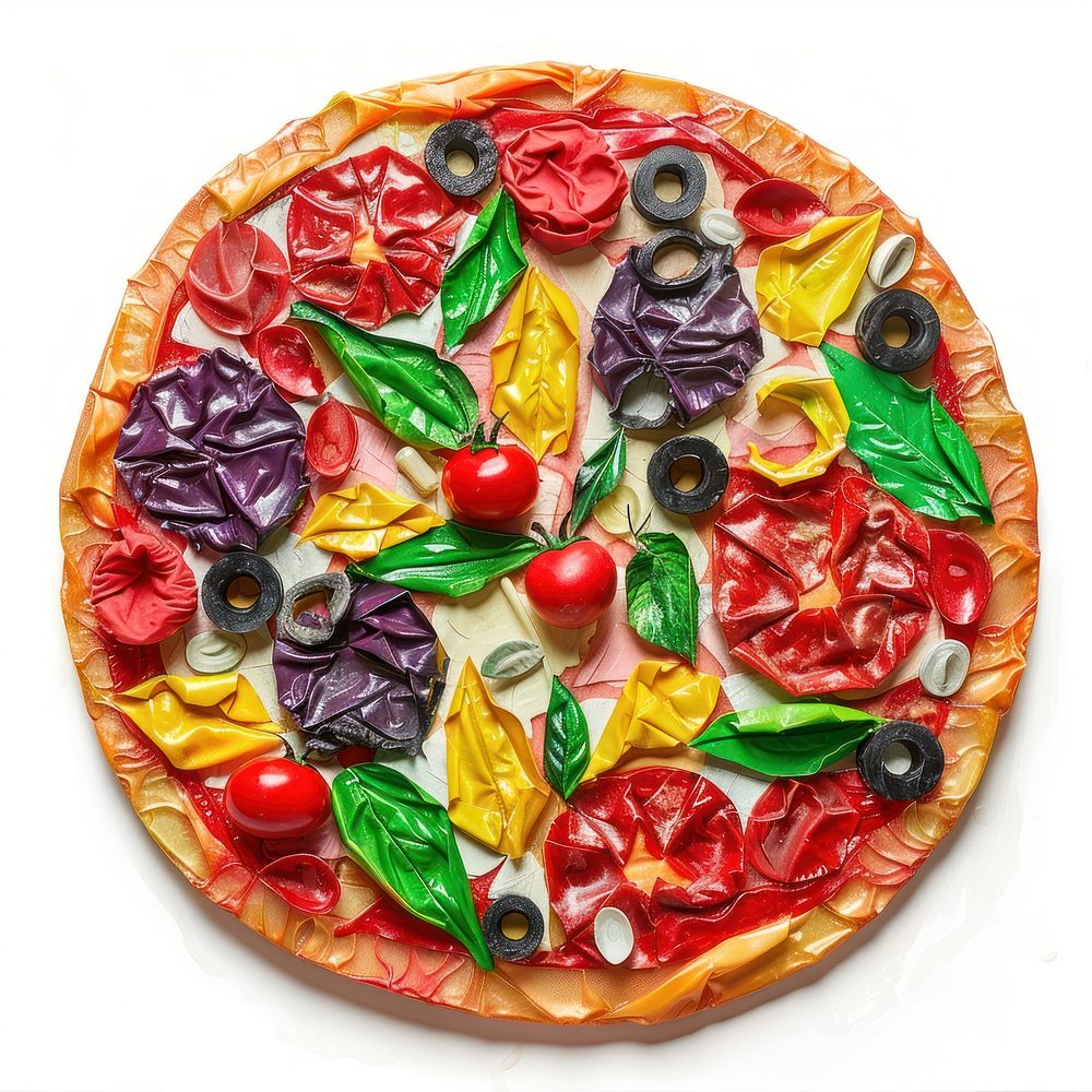 Pizza made from polyethylene food white background confectionery.