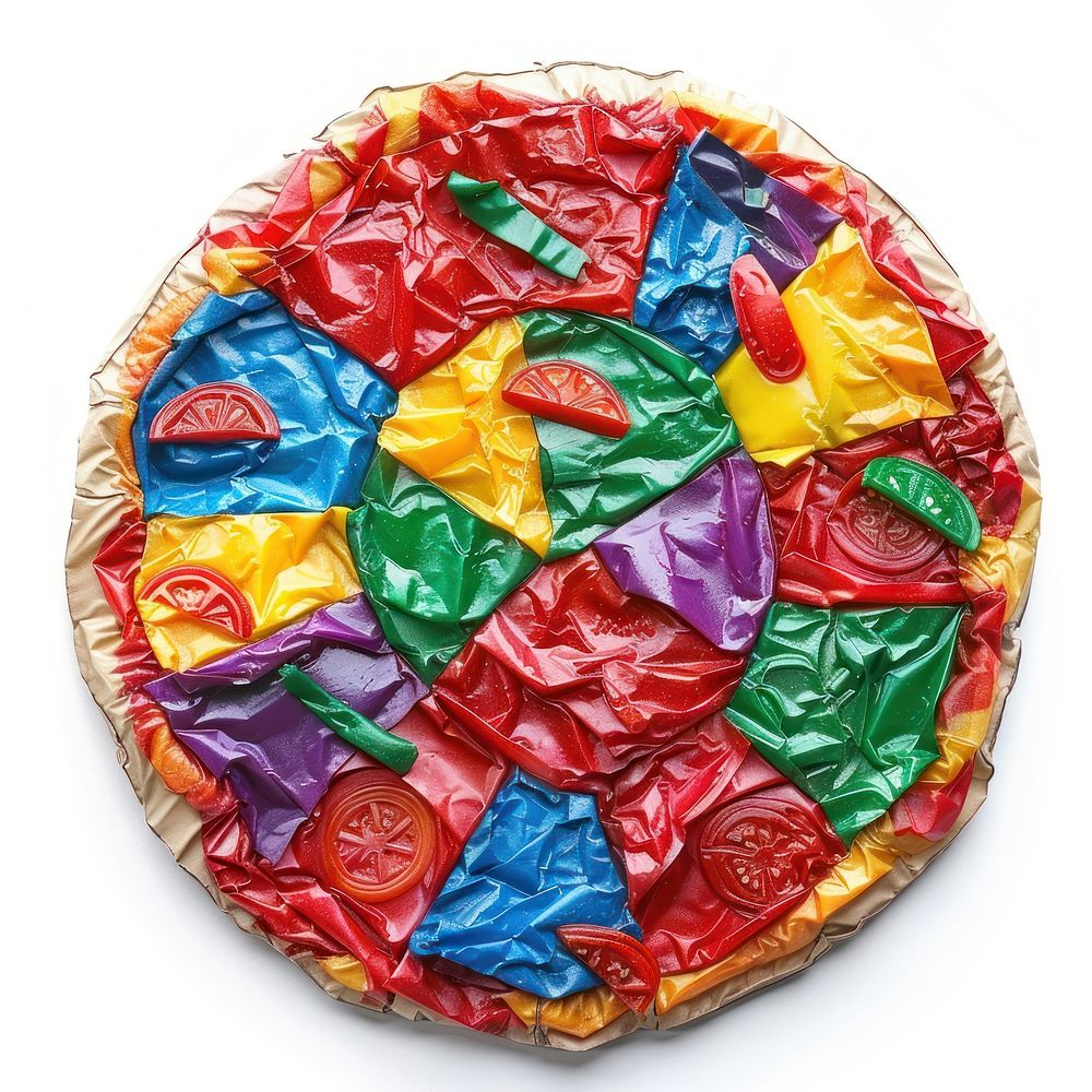 Pizza made from polyethylene confectionery dessert food.