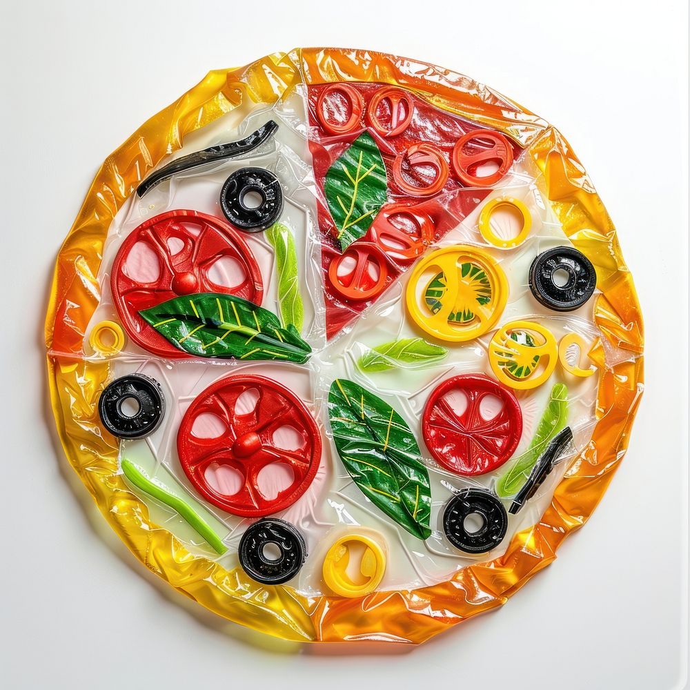 Pizza made from polyethylene food meal dish.