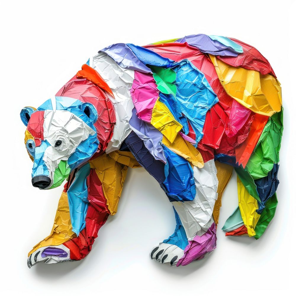 Polar bear made from polyethylene art toy white background.