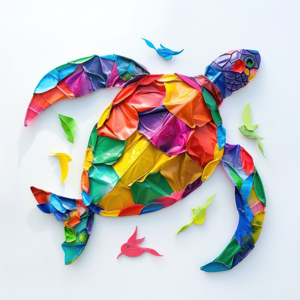 Sea turtle made from polyethylene origami art toy.
