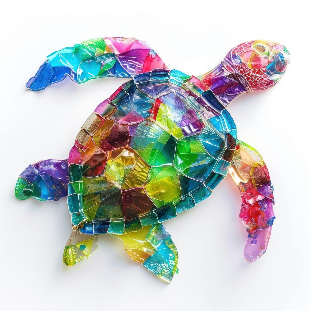 Sea turtle made from polyethylene art white background confectionery.