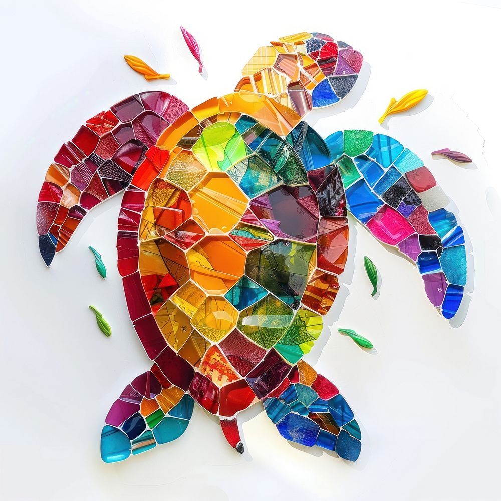 Sea turtle made from polyethylene art white background creativity.