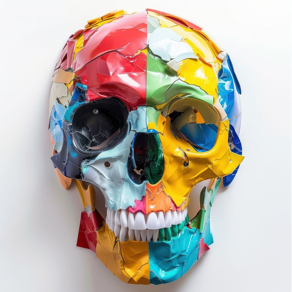 Skull made from polyethylene art white background representation.