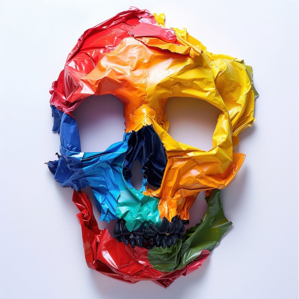 Skull made from polyethylene art creativity crumpled.