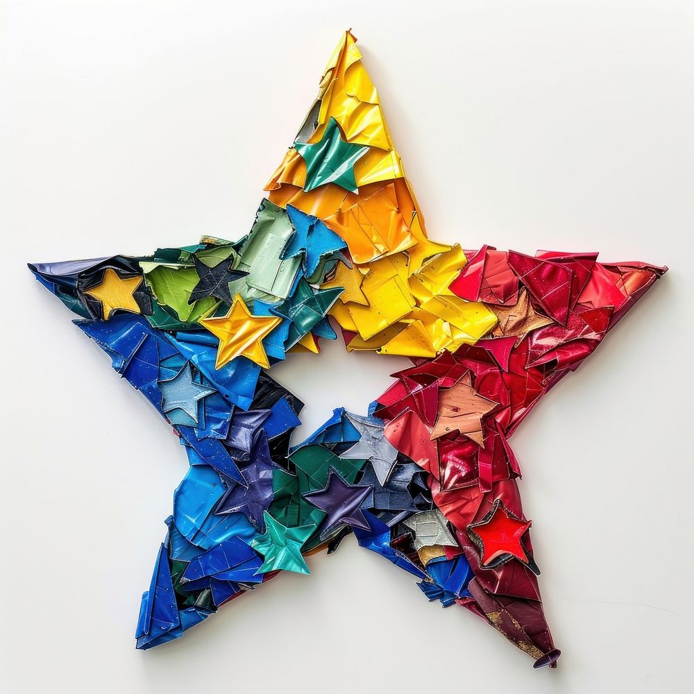 Star made from polyethylene origami art white background.