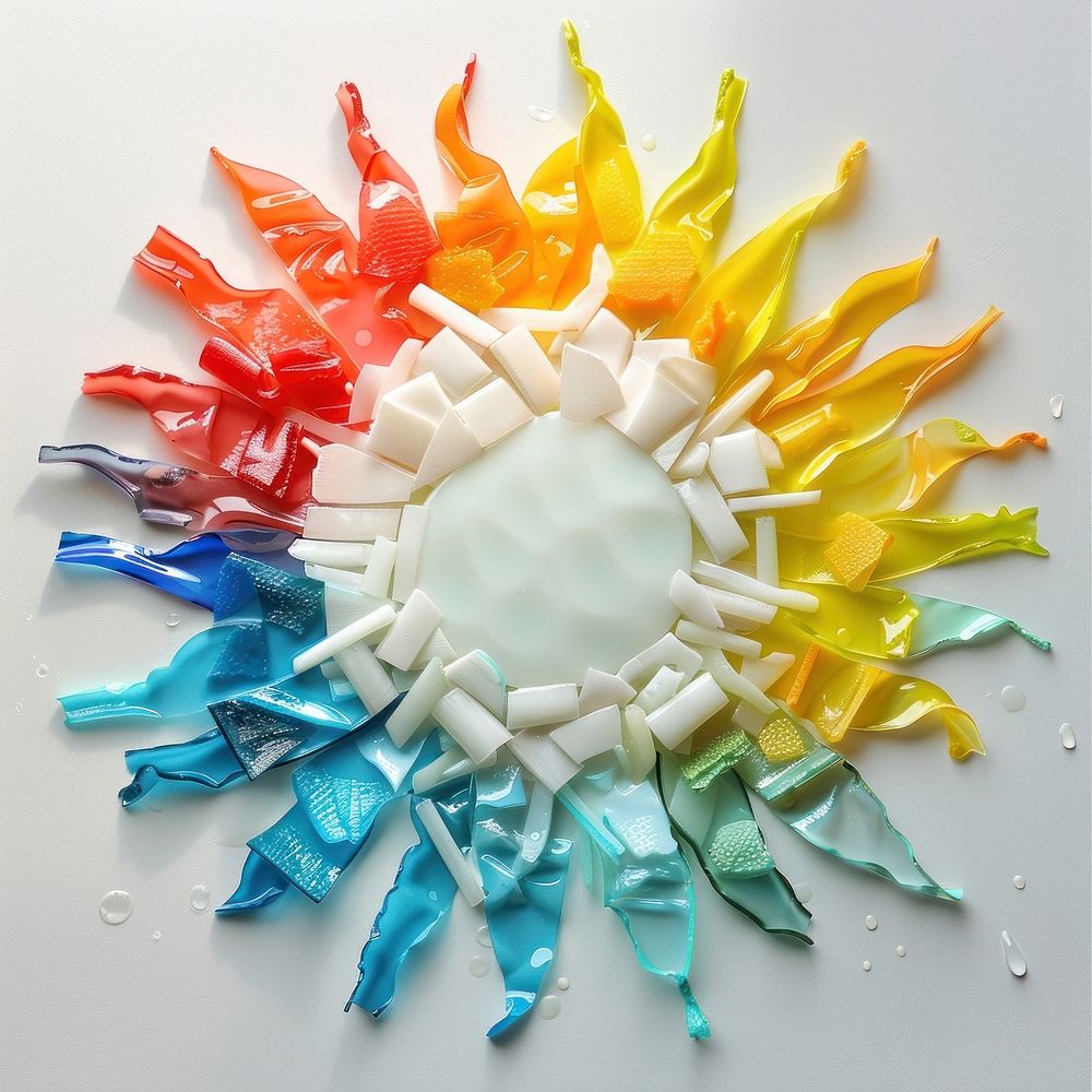 Sun made from polyethylene plastic art creativity.