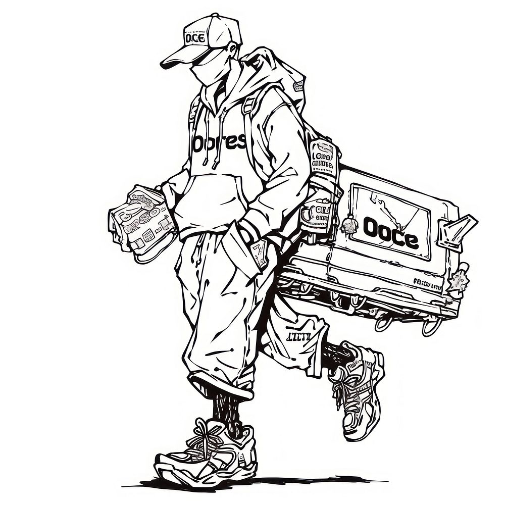 Illustration of a deliveryman sketch cartoon drawing.