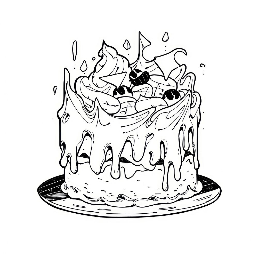 Illustration of a minimal cute cake sketch dessert cartoon.