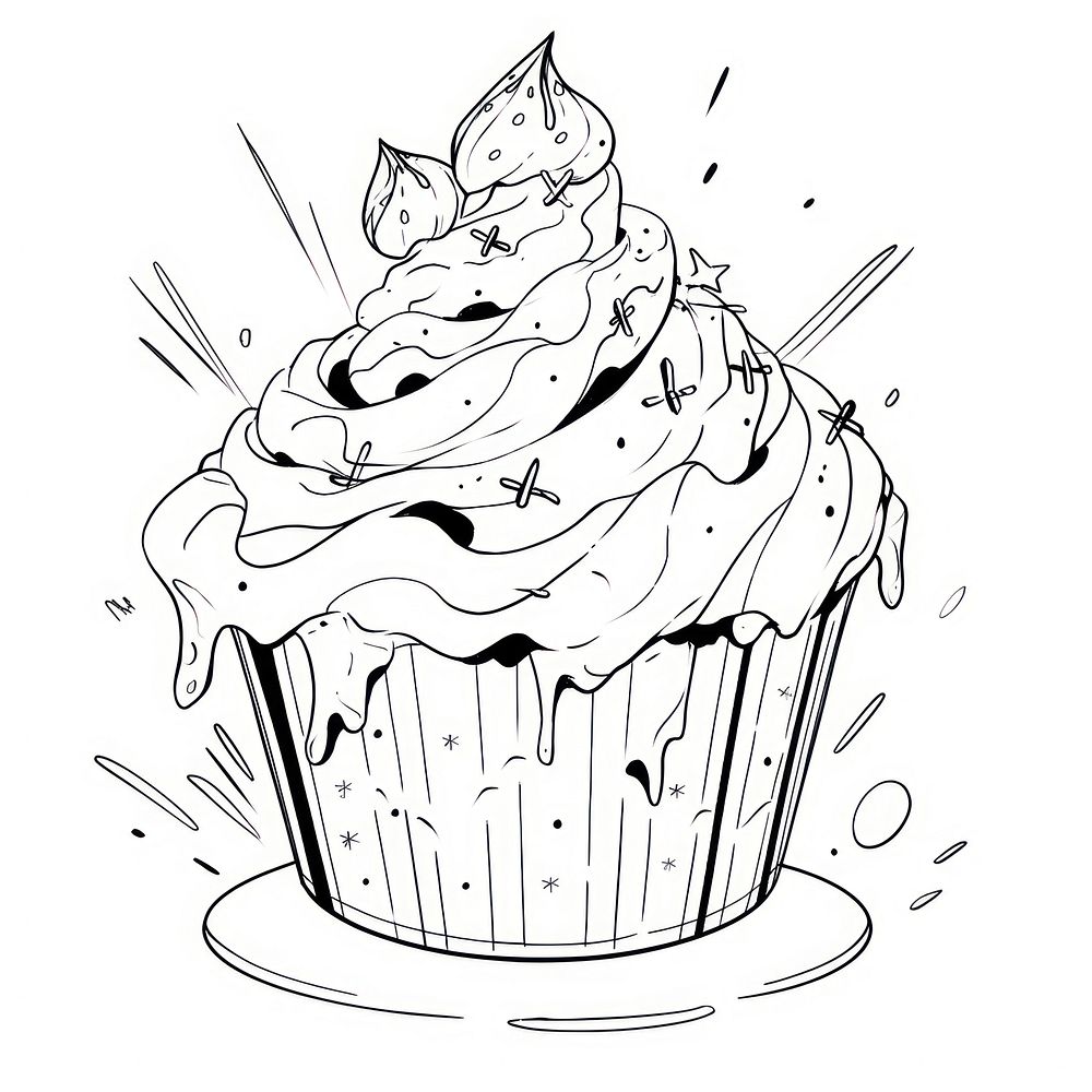 Illustration of a minimal cute muffin sketch cupcake dessert.