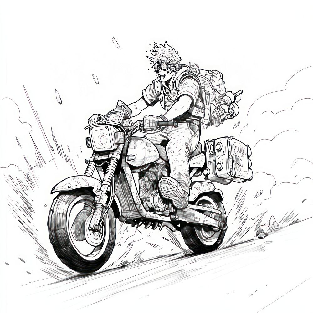 Illustration of a deliverboy ride motorbike sketch motorcycle vehicle.