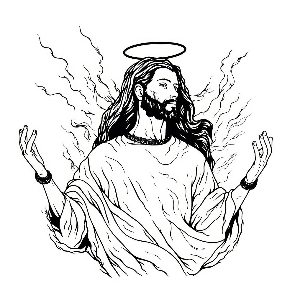 Illustration of a minimal simple jesus sketch cartoon drawing.