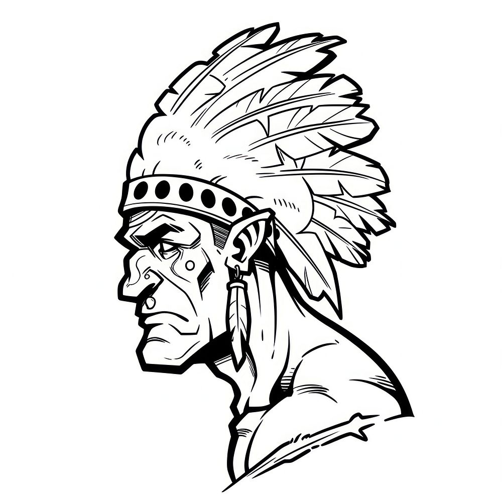 Illustration of a minimal simple american indian sketch cartoon drawing.