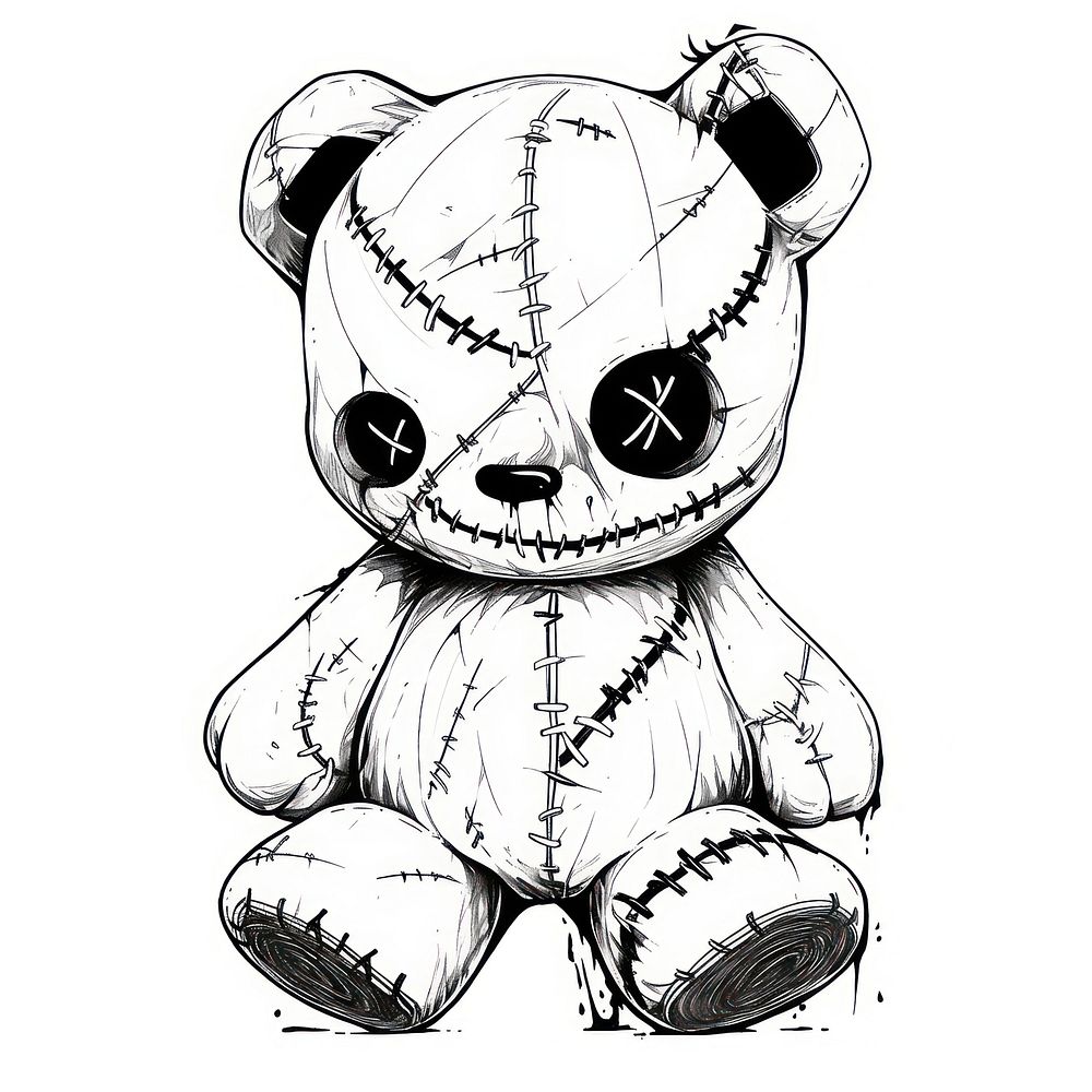 Illustration of a minimal simple teddy bear sketch cartoon drawing.