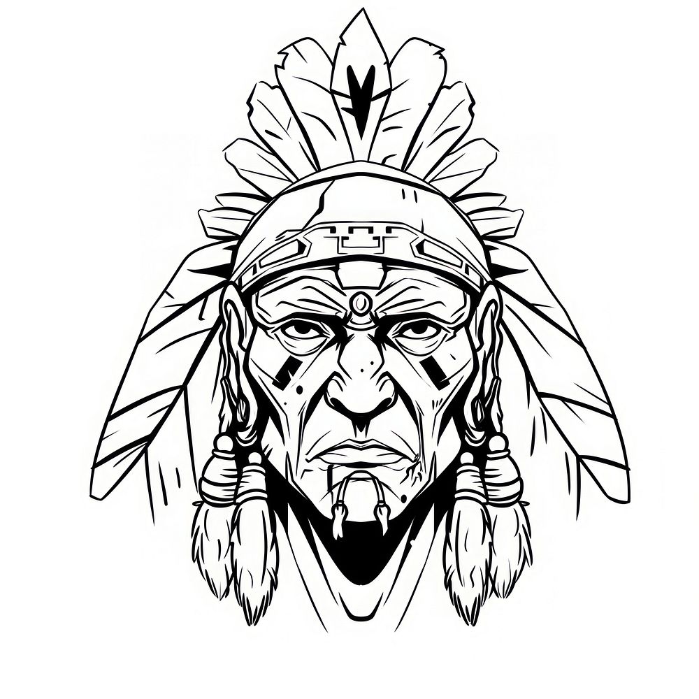 Illustration of a minimal simple american indian sketch cartoon drawing.