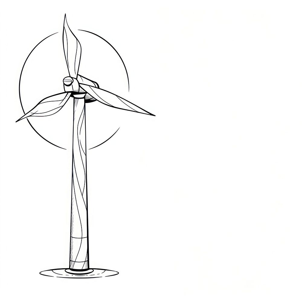 Illustration of a minimal simple wind turbine machine cartoon sketch.