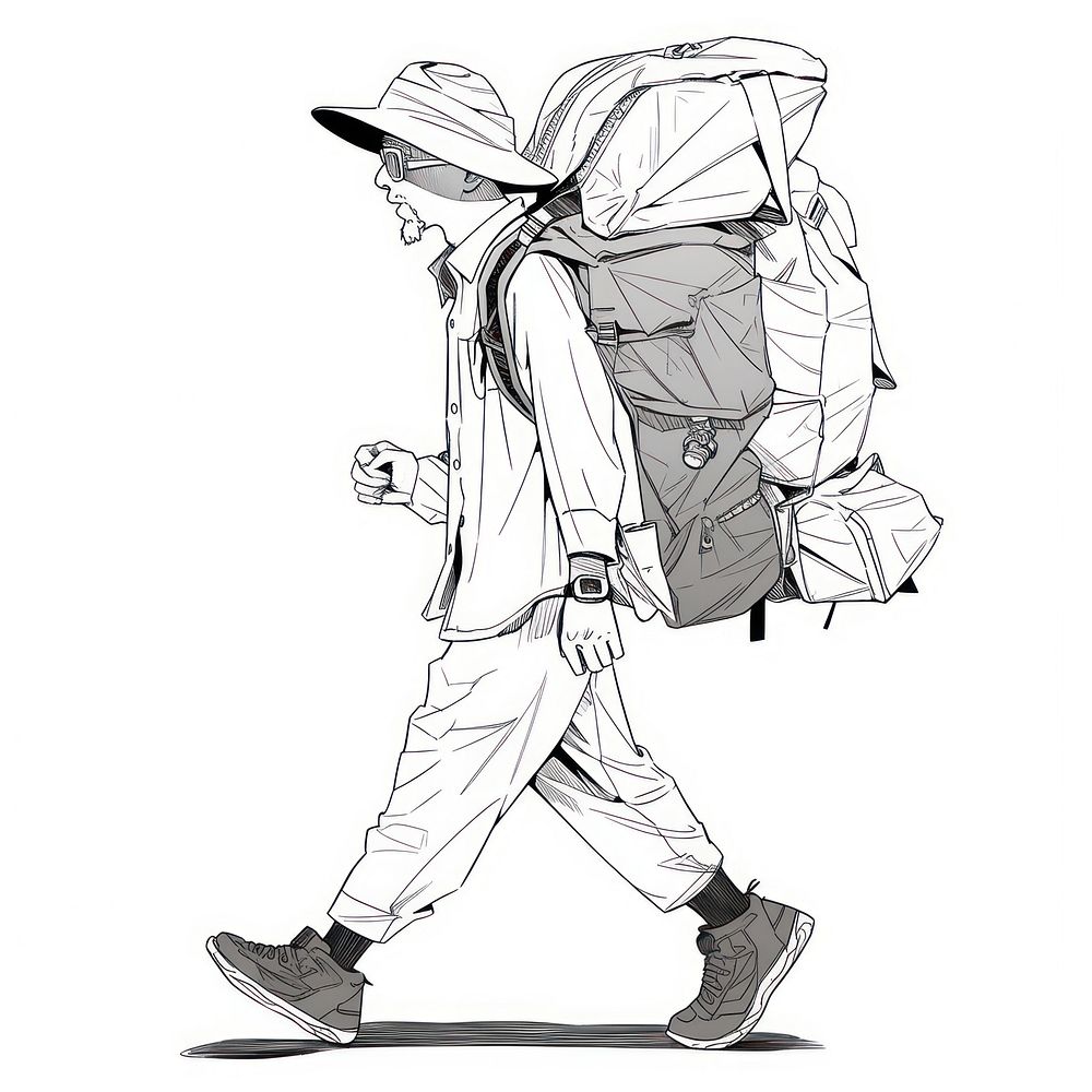 Illustration of a minimal simple backpacker sketch footwear cartoon.