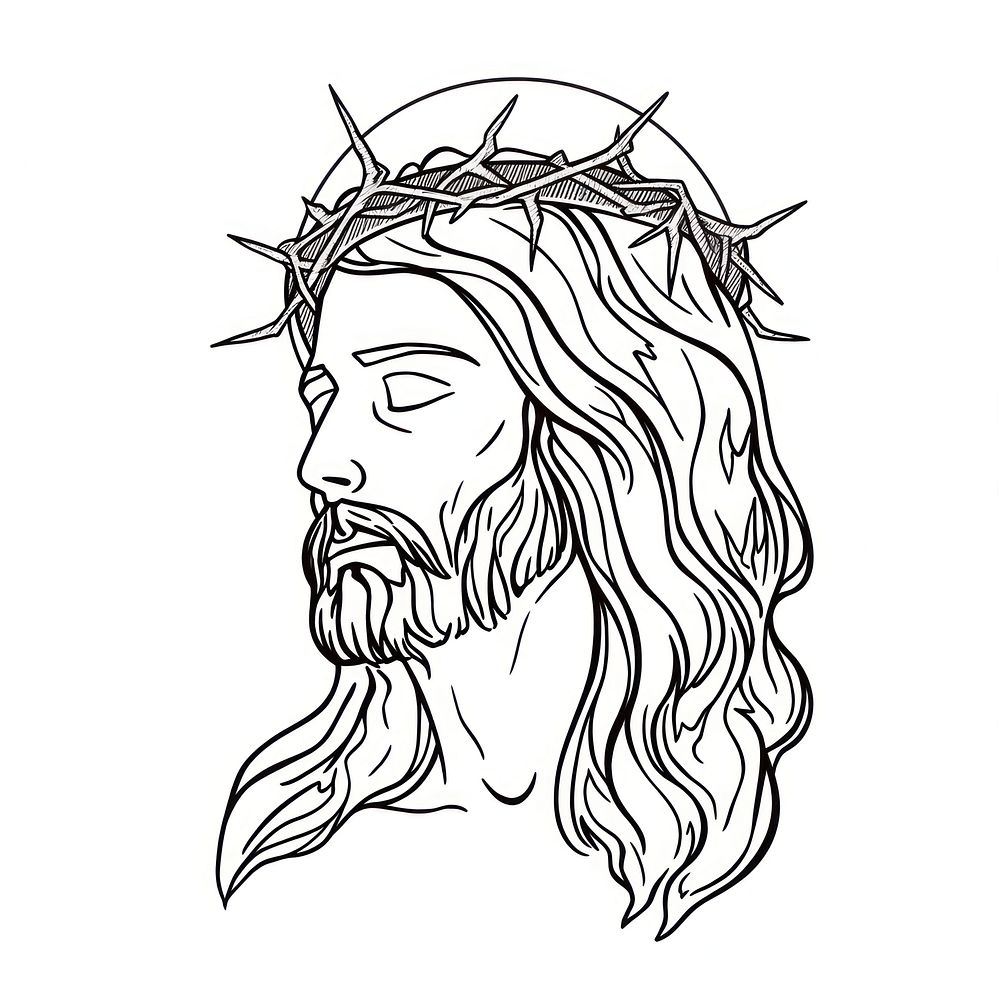 Illustration of a minimal simple jesus sketch cartoon drawing.