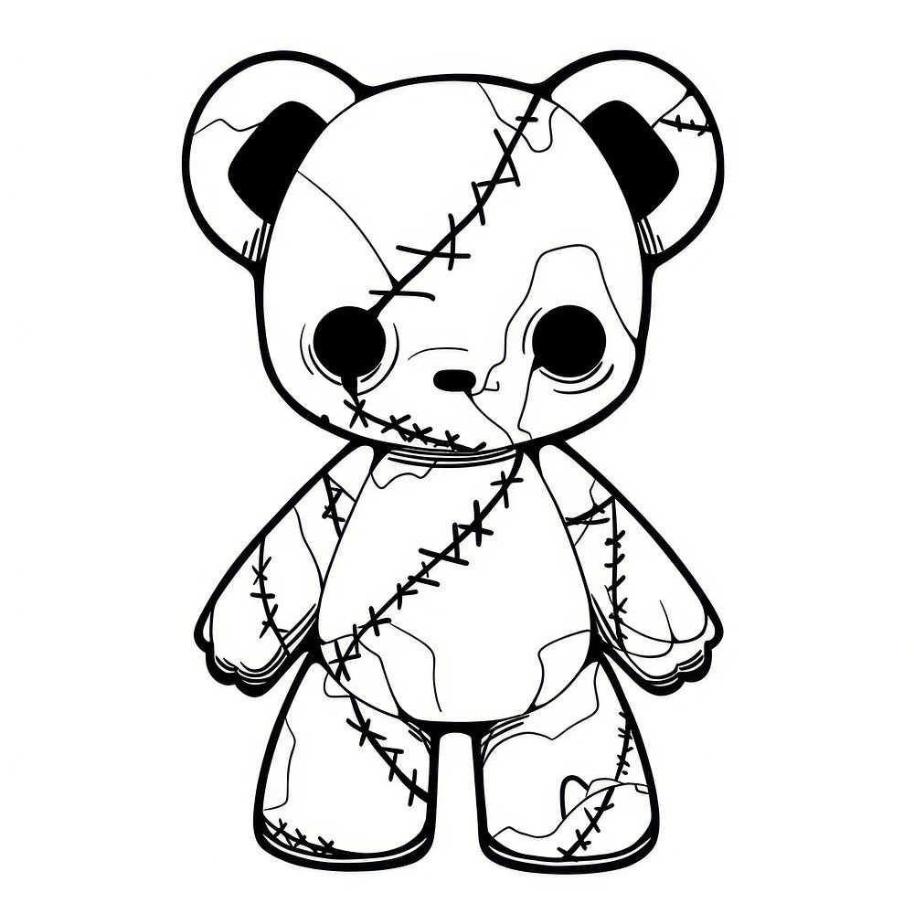 Illustration of a minimal simple cute teddy bear sketch cartoon drawing.