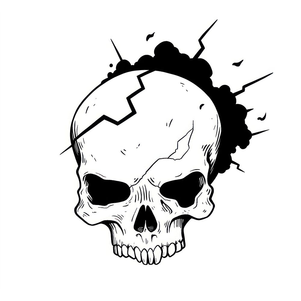 Illustration of a minimal simple skull sketch cartoon drawing.