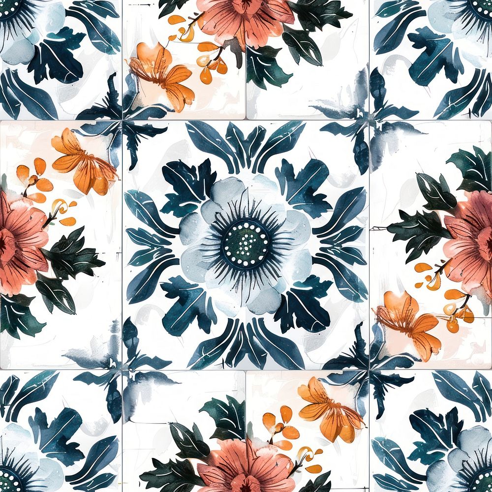 Tiles of flowers pattern backgrounds art repetition.
