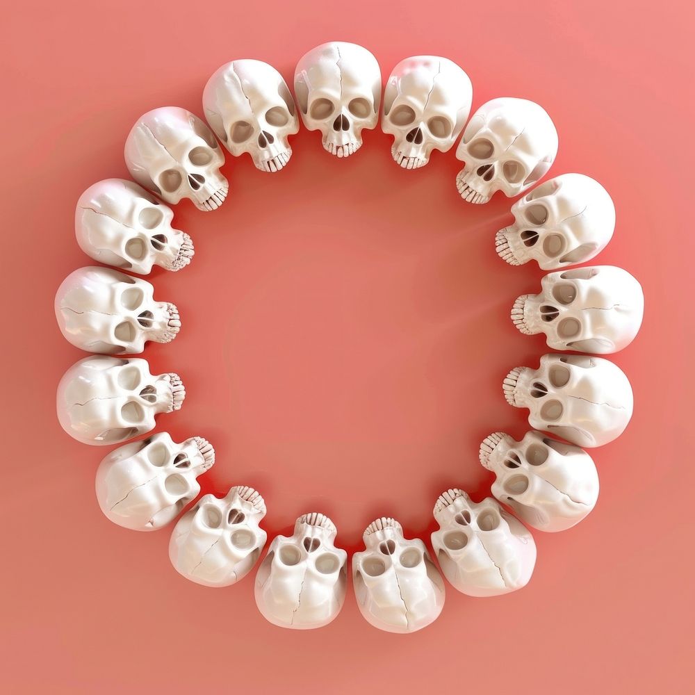 3d skulls circle frame necklace jewelry bead.