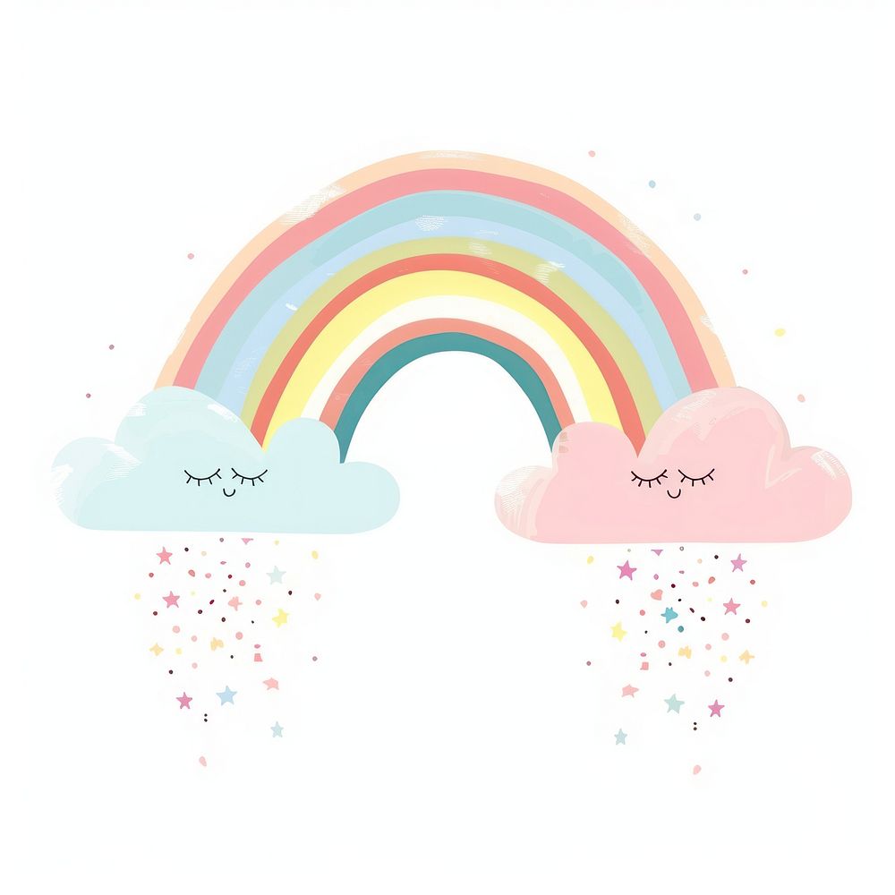 Cute clouds and rainbow graphics outdoors confetti.