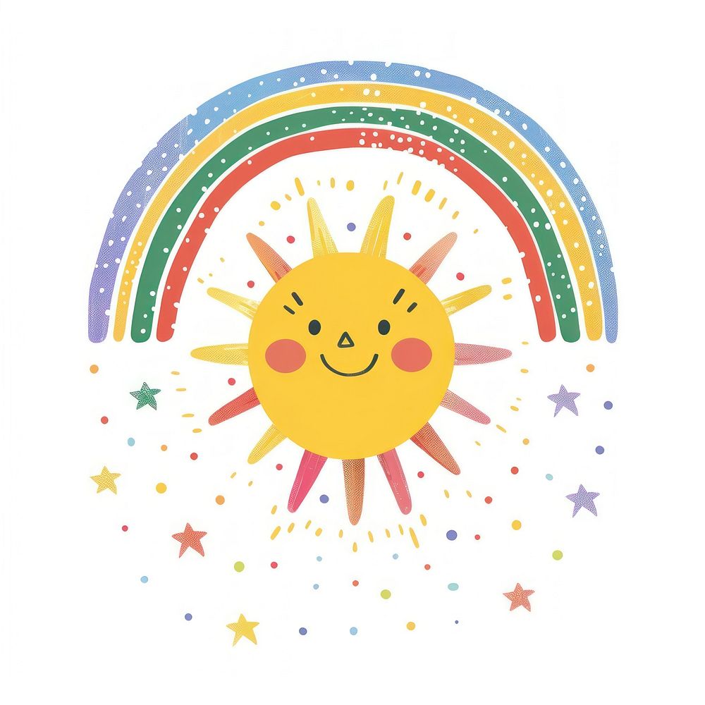Cute rainbow sun and star illustration confetti paper.