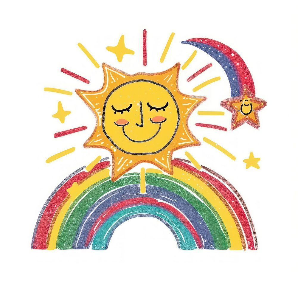 Cute rainbow sun and star illustration ketchup symbol logo.