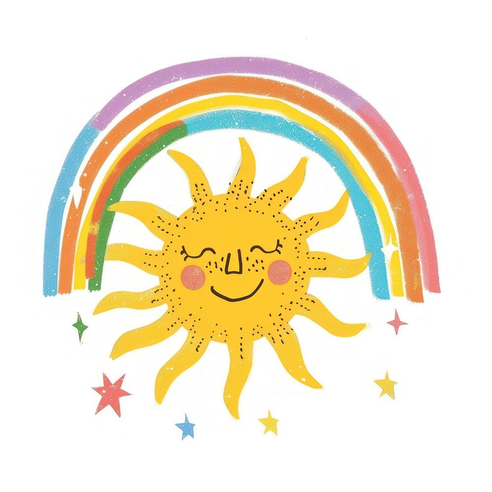 Cute rainbow sun and star illustration logo art.