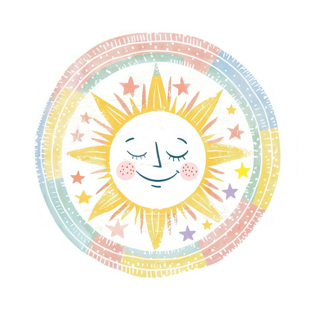 Cute rainbow sun and star illustration symbol disk logo.