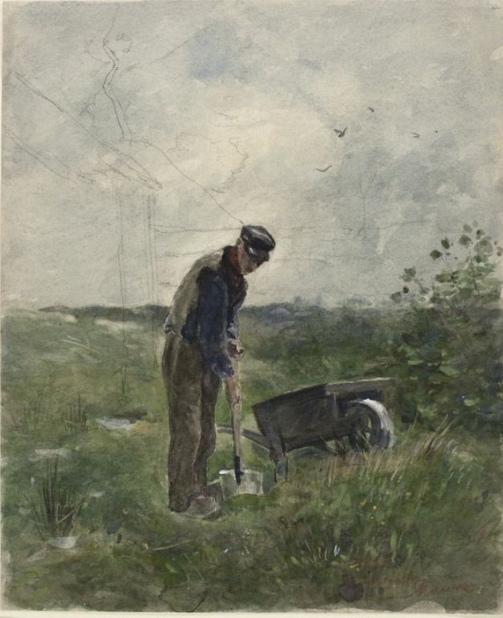 Peasant Plowing by Anton Mauve