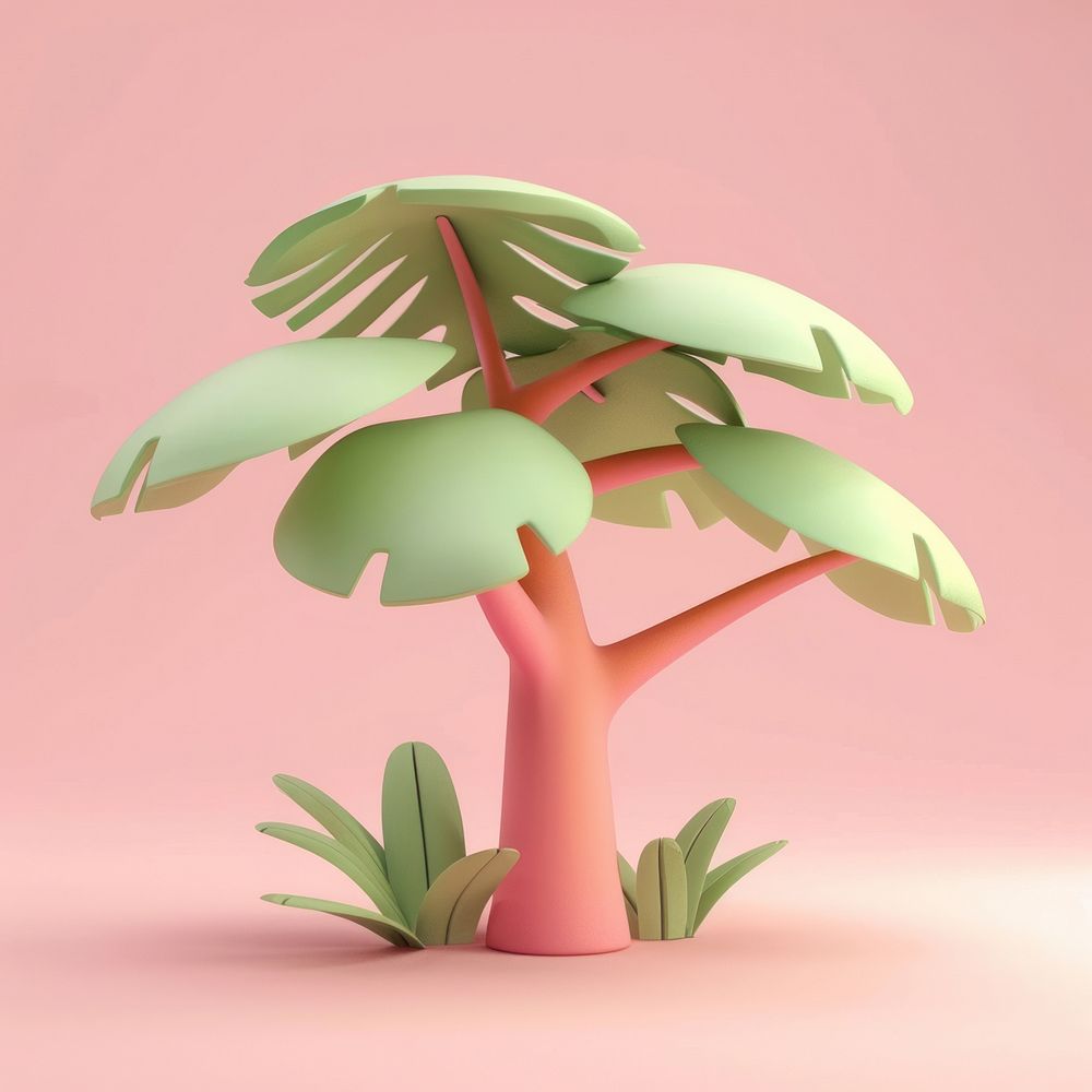 3d cartoon rendering Tropical tree icon plant potted plant.