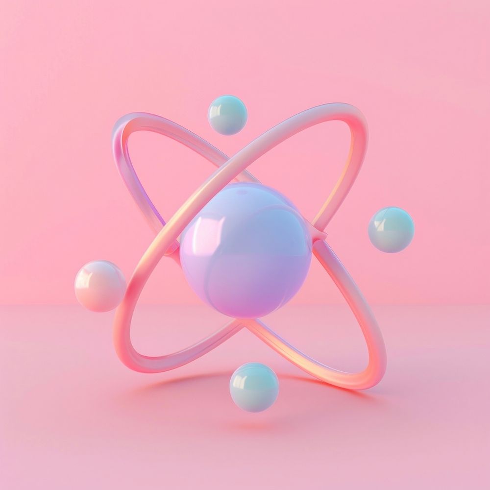 3d cartoon rendering atom icon rattle sphere toy.