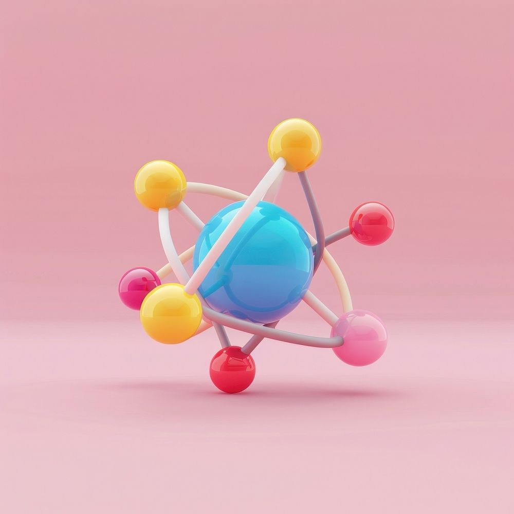 3d cartoon rendering atom icons rattle sphere toy.