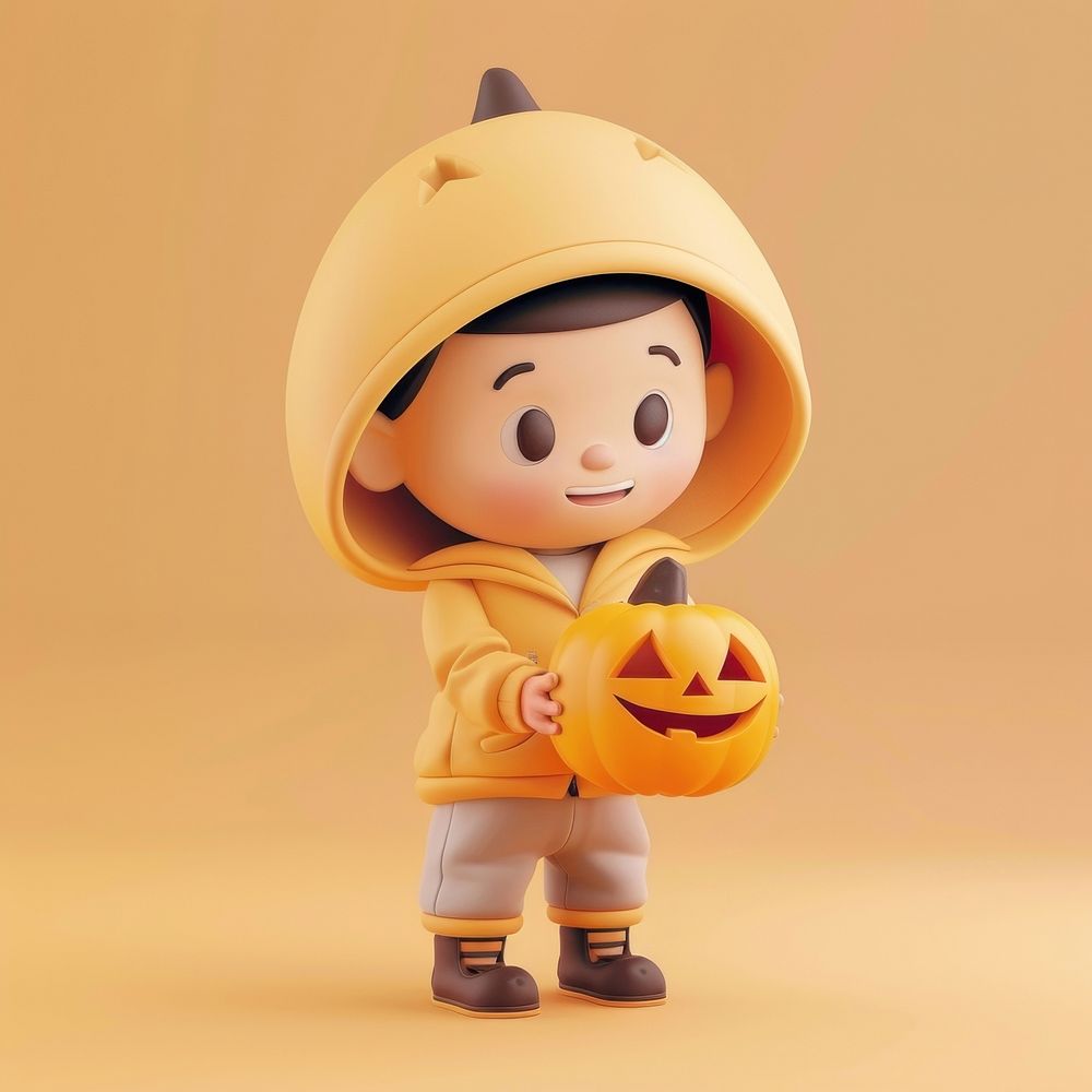 Kid holding halloween pumpkin cartoon person human.