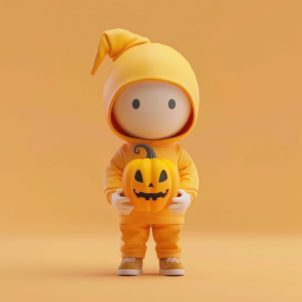 Kid holding halloween pumpkin clothing apparel person.