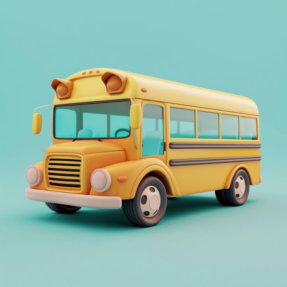 3d cartoon rendering school bus icon transportation vehicle machine.