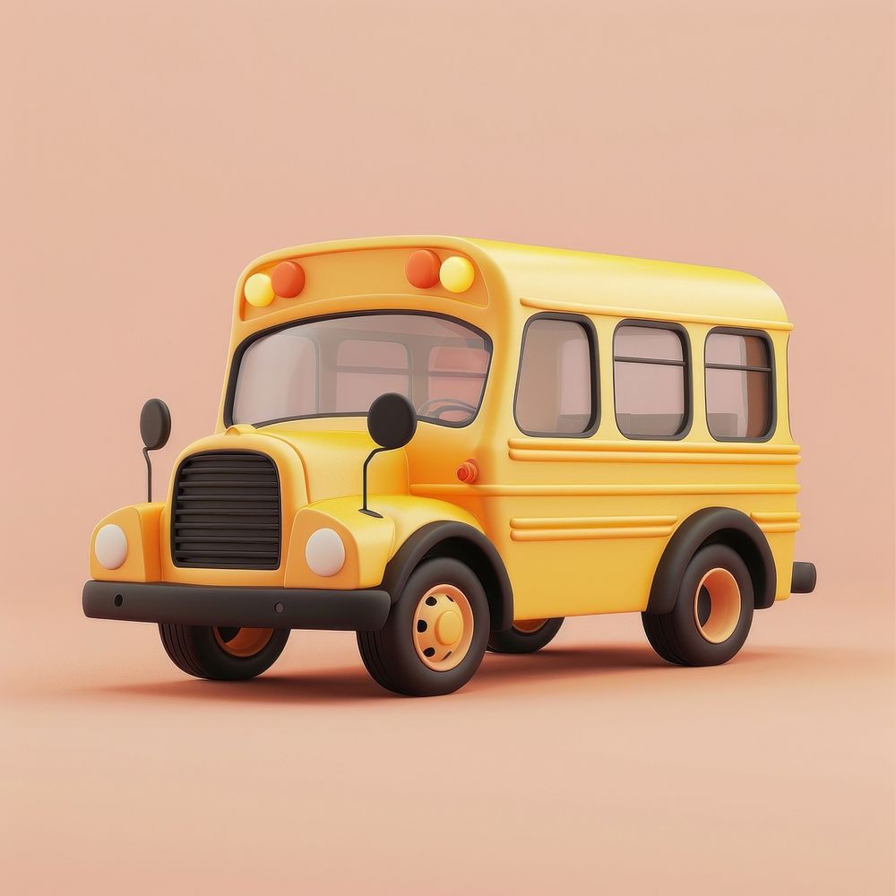 3d cartoon rendering school bus icon transportation vehicle.