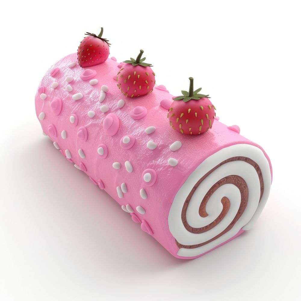 Stawberry cake roll dessert produce cream.