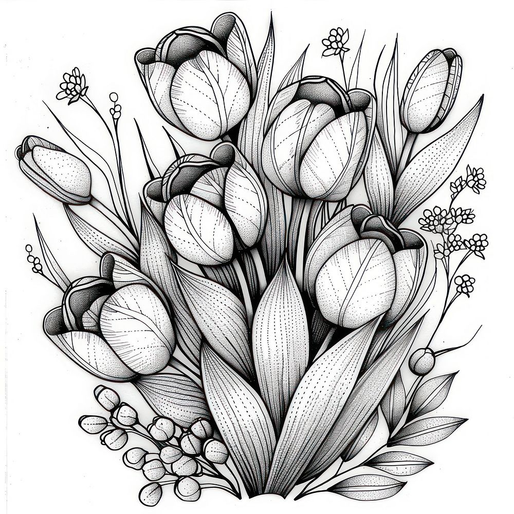 Tulip flowers illustrated graphics drawing.