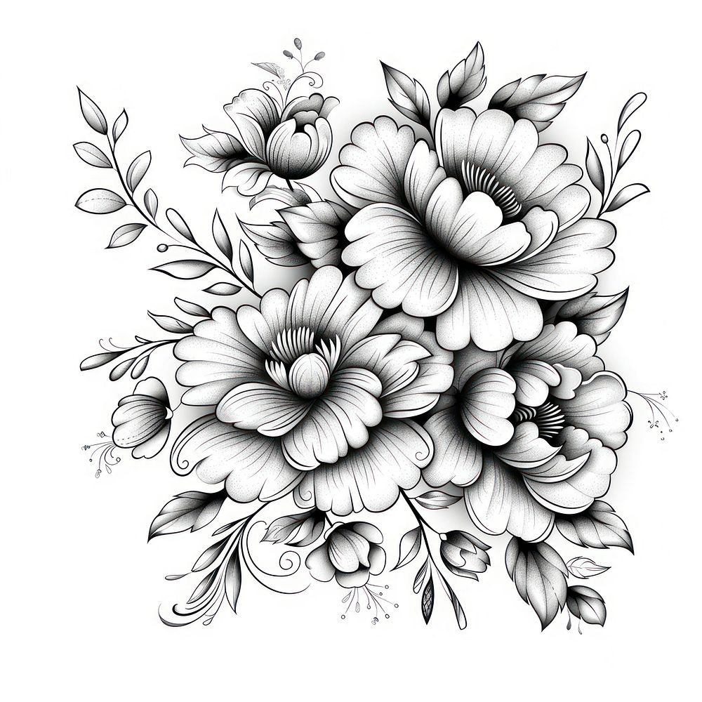 Peony flowers illustrated graphics pattern.
