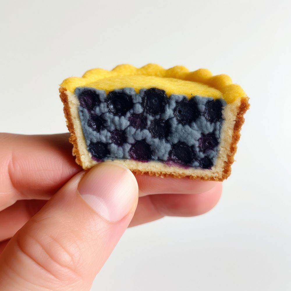 Felt stickers of a single blueberry cheese pie produce dessert fruit.