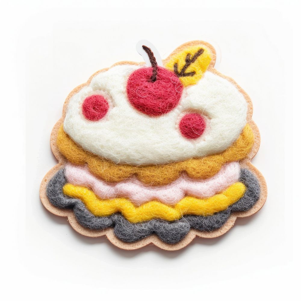 Felt stickers of a single coconut cake confectionery accessories accessory.