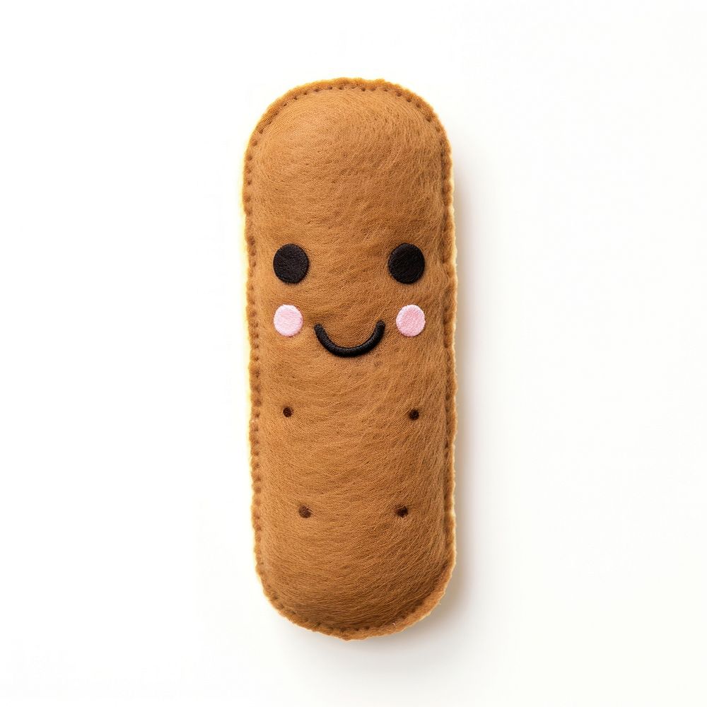 Felt stickers of a single eclair confectionery biscuit sweets.