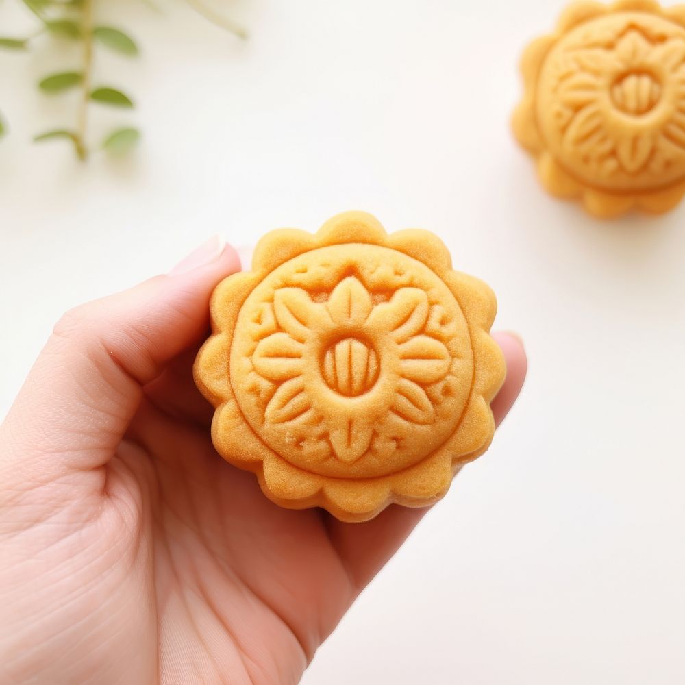 Felt stickers of a single mooncake confectionery biscuit sweets.