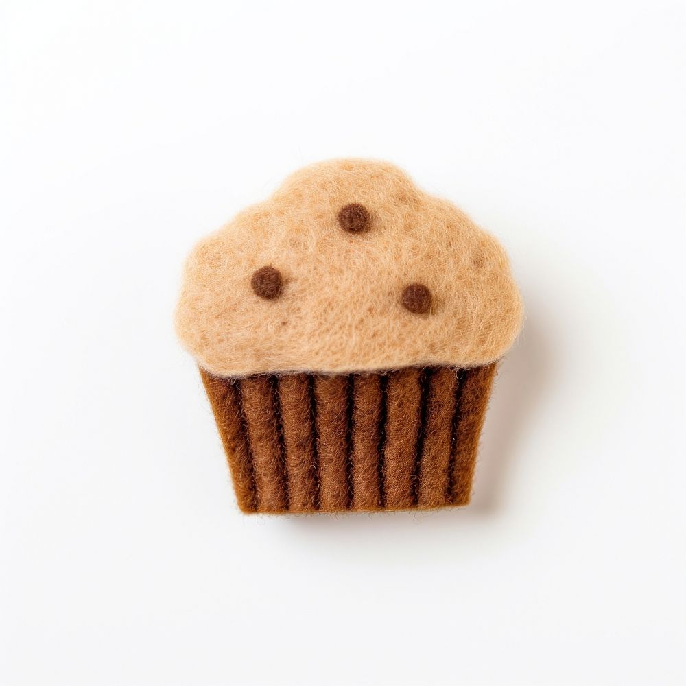 Felt stickers of a single muffin almond confectionery cupcake dessert.